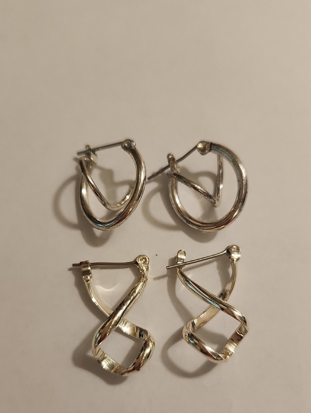 Double-Hoop and Twist Drop Earring Set - Silvertone